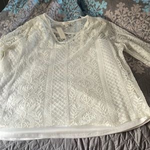 White lace long sleeve blouse size XL